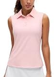 CRZ YOGA Golf Polo Shirts Sleeveless for Women UPF 50+ - Sun Protection Tennis Athletic Collared Tanks Lightweight Quick Dry Strawberry Pink Medium