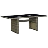 KLGBNCVE Brown Poly Rattan Patio Dining Table with Tempered Glass Top and Powder-Coated Steel Frame