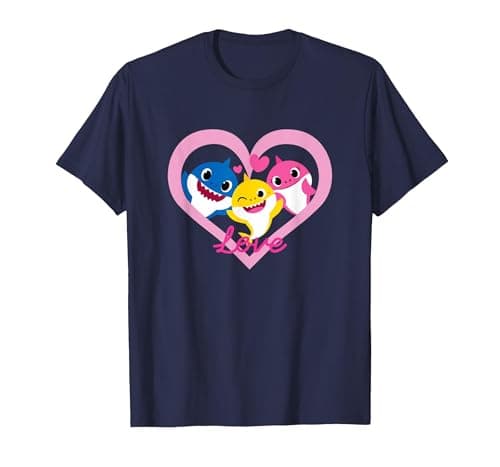 Baby Shark Family Love Pink Hearts T-Shirt, Men, Navy Blue, 5X-Large