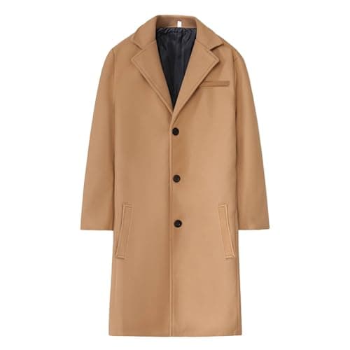 Maiyifu-GJ Mens Wool Blend Long Trench Coat Notched Collar Single Breasted Pea Coat Casual Slim Fit Business Overcoat Jacket (Khaki-2,XX-Large)