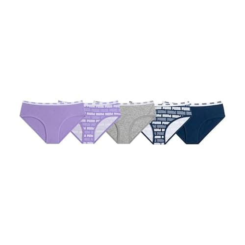 PUMA Girls 5 Pack Cotton Bikini Underwear, Purple, Medium