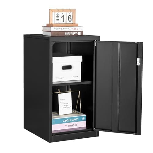 BYNSOE File Cabinet with Lock Metal Vertical Filing Cabinet with Door Office Home Steel Vertical File Storage Cabinets,Assembly Required (Black, Without Drawers)