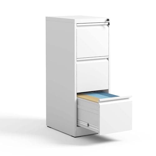Amacv 3 Drawer Metal Vertical File Cabinet with Lock Office Home Steel Vertical File Cabinet for A4 Legal/Letter Size3