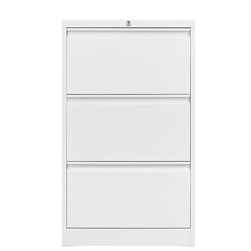 MilleLoom 3 Drawer Lateral File Cabinet Metal Lateral Filling Cabinet with Lock, Lockable File Cabinets for Home Office with Letter/Legal/F4/A4 Size Storage White