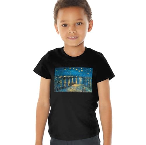 Popfunk Vincent Van Gogh Starry Night Over The Rhone Kids T Shirt (3) for Toddler Boys and Girls, Black