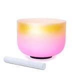 Hye-eun 432hz Half Color Frosted Quartz Crystal Singing Bowl for Yoga Healing Sound Energy Vibration Balance (8"F 432hz Gold&Pink)