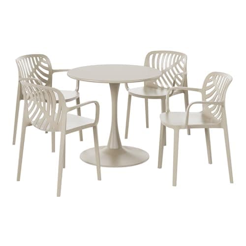 WestinTrends Playa 5-Piece Outdoor Indoor Metal Patio Dining Table Set with Stackable Patio Arm Chairs, Sand