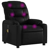 KTPRTOCK Manual Reclining Massage Chair with 6 Vibration Points, Black Faux Leather Recliner with Cup Holders and Side Pocket, 135-Degree Tilt