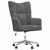 KTPRTOCK Velvet Relaxing Chair with Adjustable Height, Dark Gray Swivel Office Chair with Castors, 360-Degree Roller Living Room Steel Frame and Cross Legs