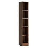Brown Solid Wood Narrow Bookshelf, 5-Tier Tall Bookcase, Space-Saving Storage Unit for Bedroom, Home Office or Corner, Tall Narrow Bookshelf for Bedroom, Bookcase Display Shelf