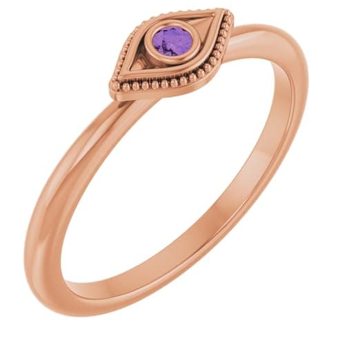 Bonyak Jewelry 14k Rose Gold Natural Amethyst Stackable Evil Eye Ring Effortless, Size 7