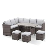 Hassyee 7 Piece Wicker Outdoor Dining Set with Sectional Gray Cushions Sofa and Ottomans for Dining Room, Poolside, Patio Furniture Set with Dining Table and Under-Table Storage for Lawn