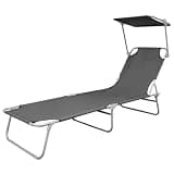 YUOGHRTFE Foldable Sun Lounger with Adjustable Canopy, Steel Gray Powder-Coated Steel Frame, 242.5 lb Capacity, Backrest Adjustable, Lightweight Folding Sunbed for Garden or Beach