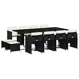 Makastle 13 Piece Patio Dining Set, Black, 86.6" x 41.7" x 28.7", PE Rattan with Cushions, Rectangular