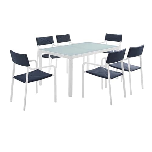Oakestry Raleigh 7 Piece Outdoor Patio Aluminum Dining Set with Stackable Armchairs