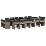 Makastle 17 Piece Patio Dining Set with Cushions, Gray PE Rattan, 129.9" x 41.7" x 28.7", Rectangular, Assembly Required