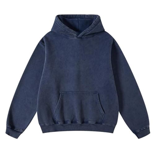 Womens Hoodies Oversized Acid Wash Sweatshirt Vintage Casual Streetwear Pullover Fall Winter Long Sleeve Shirts Navy