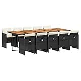 WRJENFSC 11 Piece Garden Dining Set, 108 Inch Rectangular Acacia Wood Table with 10 Cushioned Chairs, Space Saving Foldable Outdoor Patio Furniture for Family Gatherings, Black and Brown