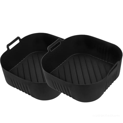 23cm XXL Silicone Basket For Air Fryer，Compatible For Ninja，180，Compatible For Philips，Series 2000 6.2L Air Fryer Accessories(2PCS black)