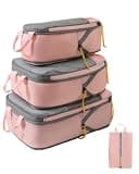 Expandable Space-Saving Cubes, 2026 New Extra Large Compression Packing Vacuum Bags for Travel Essentials Pink Mesh, Lightweight Luggage Suitcase Organizer Durable Space Saver(Pink,4pcs+shoe bag)