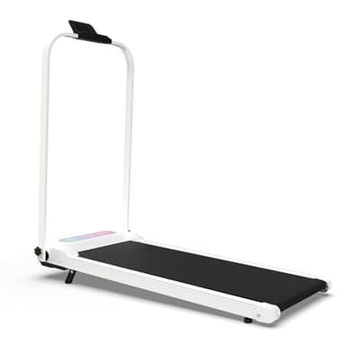 Foldable Treadmill with Handle Bar & Incline, Portable Quiet Under Desk Walking Pad and Vibration Pad with Remote Control for Home Office,3 Level Incline,300 Lbs Capacity,White