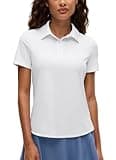 CRZ YOGA Golf Polo Shirts Short Sleeve for Women UPF 50+ - Sun Protection Tennis Athletic Collared Tops Lightweight Quick Dry White Medium