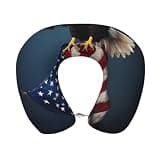 Moxquju American Flag for Travel Pillow Detachable U Shaped Memory Foam Pillow for Airplanes, Cars, Offices