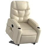HGLADYU Electric Stand Up Massage Recliner Chair for Elderly with Power Lift, Cream Faux Leather, 6 Massage Points, Cup Holders and Side Pocket