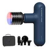 Sharper Image Deep Tissue Percussion Massage Gun, Powerboost Move Evo Hot & Cold Rechargeable Handheld Massager, 4 Adjustable Speeds, 5 Attachment Heads & Carrying Case, for Muscle Pain Relief, Blue