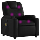 HGLADYU Manual Reclining Chair with 6 Massage Points, Black Faux Leather Recliner with Vibration Function, 135-Degree Tilt, Cup Holders and Side Pocket