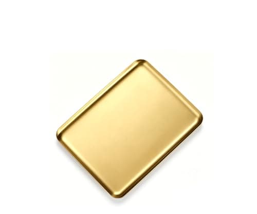 VCREATC Small Gold Tray Stainless Steel, 8x6 Inch Rectangular Decorative Catchall Tray for Jewelry Perfume Keys, Home Decor Vanity Tray for Bathroom Kitchen Bedroom Organizer