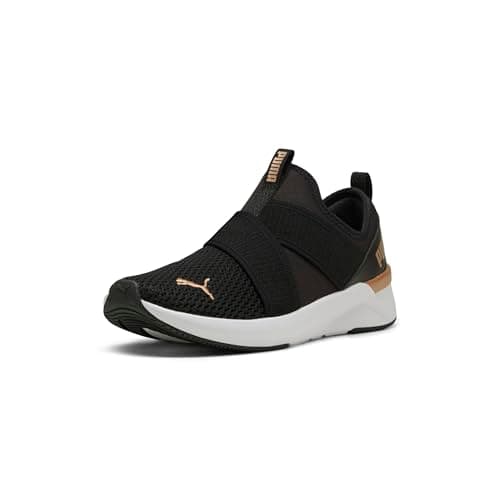 Puma Women's SOFTRIDE Harli Slip ON Cross Trainer, Puma Black-Puma White-Puma Gold, 7.5