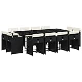 Makastle 13 Piece Patio Dining Set, Black, 86.6" x 41.7" x 28.7", Rectangular, Assembly Required