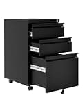 GarveeHome 3-Drawer Mobile File Cabinet with Lock Keys | Under Desk Lateral Storage Fits Legal Letter A4 | Adjustable Shelf, Easy Assembly Office Home Workspace - Dark Black
