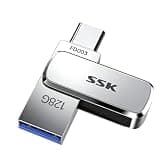 SSK 128GB Flash Drive USB C Thumb Drive up to 240 MB/s, Dual USB FlashDrive USB-C and A 3.2, Zinc Pendrive Memory Stick for iPhone 15/16Pro/Win/Android OTG with Water, Dust, and Drop Resistance