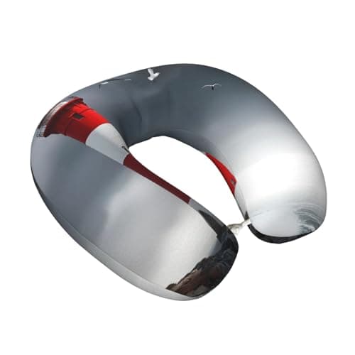 Fuzquwu 3D Lighthouse in The Surf Pattern Neck Pillow for Traveling Airplane,Pure Memory Foam U-Shaped Neck Pillows for Flight Headrest Sleep