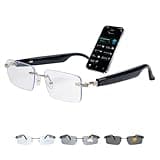 AI Smart Glasses for Men & Women，Spring-hinged Bluetooth 6.0 Smart Glasses with 164 Languages (Real-Time Translation), Photochromic Lens，Free App，Rimless AI Translator Glasses for Work/Travel (Black