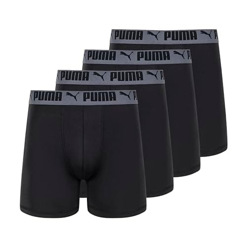 PUMA Men's 4 Pack Active Stretch Boxer Brief, Black, Large