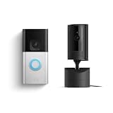 Ring Pan-Tilt Indoor Cam, Black with Ring Battery Doorbell Plus, Satin Nickel
