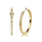 HIKARITO Gold Hoop Earrings for Women,14K Gold Moissanite Huggie Hoops Earrings,Hypoallergenic Secure Click-Top Lightweight Dainty Minimalist Waterproof Non-Tarnish Fine Jewelry 1in/30mm