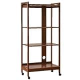 Movable 4-Tier Wood Bookshelf with Wheels Multi-Purpose Storage Shelving Unit Mobile Copier Stand for Office Kitchen Lightweight