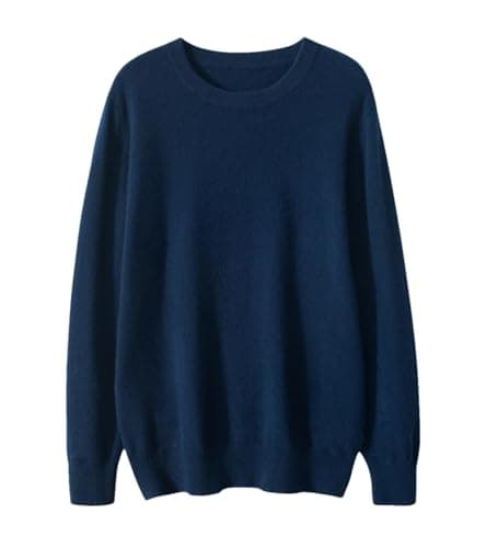 Men's Crewneck Sweater Cashmere Soft Knitted Long Sleeve Pullover Navy Blue L