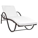 KMUNGDWG PE Rattan Sunlounger with Cushion and Tea Table, Brown Patio Sunlounger Set with Powder-Coated Steel Frame for Garden or Beach