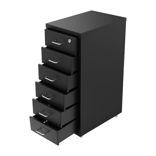 YUASDUU 6 Drawer File Cabinet with Lock, Narrow Vertical Filing Cabinets for Home Office Metal Storage Cabinet for Letter/Legal/A4/F4 Size File Filing Cabinet Office Storage Cabinet Small File Cabinet