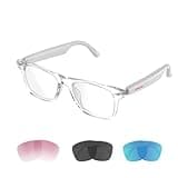 IVY TWS Smart Bluetooth Audio Glasses - Glesses Lens Kits (Blue Light Blocking & Sunglasses & Pink & Blue) for Office Outdoor Sports Drive - Smart Glasses for Men & Women - White Frame