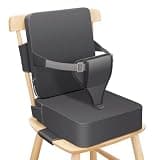Booster Seat for Dining Table, Non-Slip Kitchen Chair Booster Seat with Backrest and Adjustable Straps, Portable PU Waterproof Travel Baby Booster Increasing Cushion