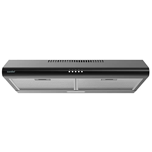 COMFEE' 30 Inch Under Cabinet Range Hood, 3-Speed Slim Black Hood Fan for Kitchen, Convertible Ducted/Ductless Vent Hood, Stove Hood Vent with Reusable Filters and 65dB Low Noise