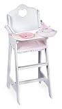 Badger Basket Wooden Baby Doll High Chair - Fits 18" Dolls - Includes Tray, Bib & Free Personalization Kit - Best for Toddler Girls for Pretend Play - White with Pink Gingham Seat