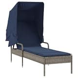 TUERYAFEK Modern Patio Sun Lounger with Canopy, Adjustable Backrest PE Rattan Gray Sun Lounger for Garden, Removable Canopy and Weather-Resistant Cushion