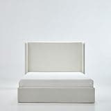 Caforkp Carmen Upholstered Wingback Bed Frame King Size 52.3in High Headboard No Box Spring Needed Metal Base Easy Assembly Textured Ivory Chenille Upholstery Minimalist Contemporary Design